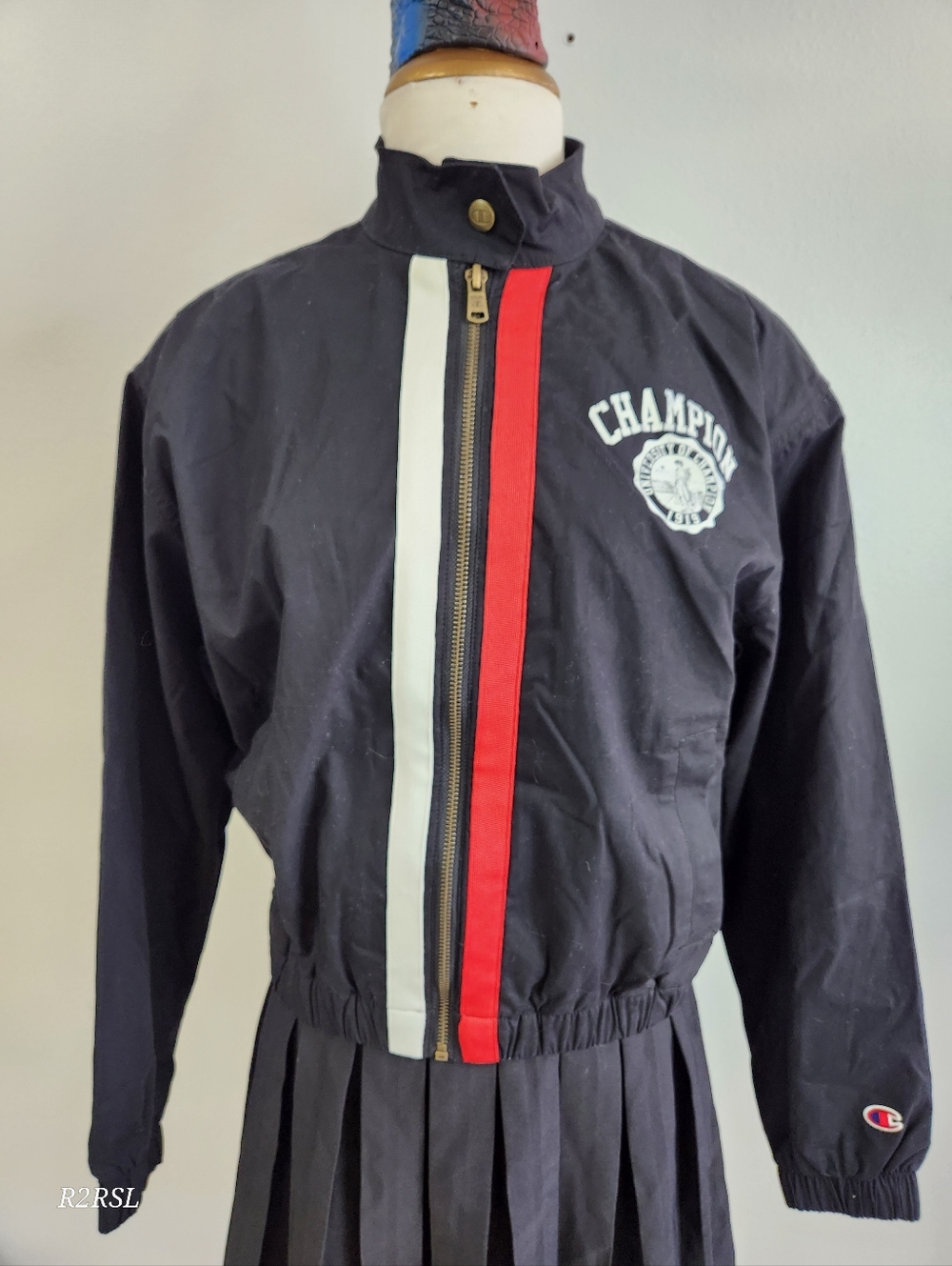 Champion Light Weight Loose Fit Track Jacket Black W/White Graphic Womens XS NWT